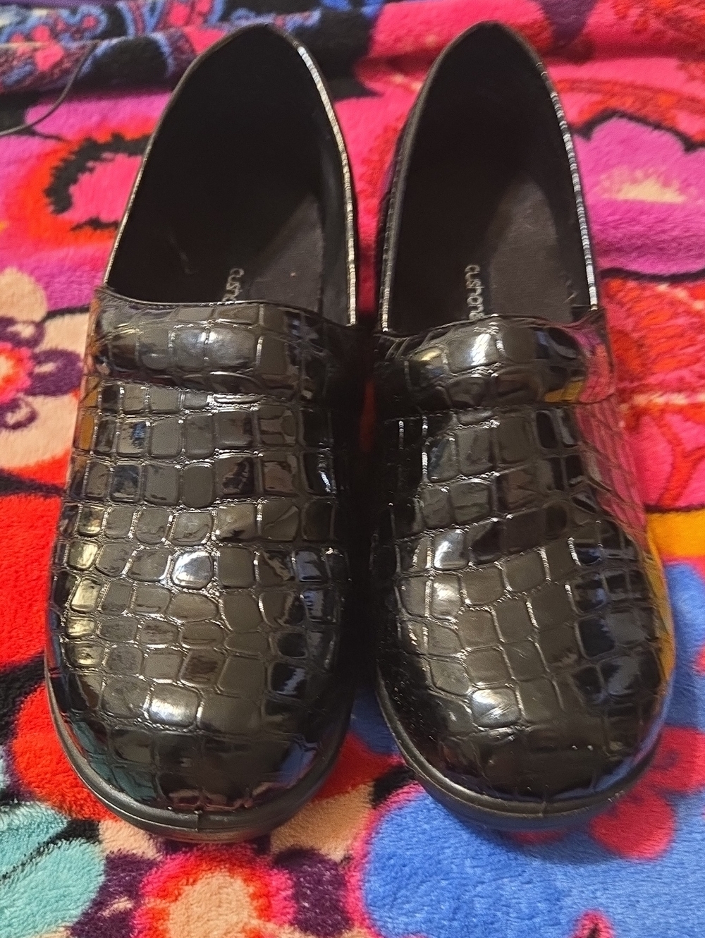 Women's Black Croc-Embossed Slip-On Mules